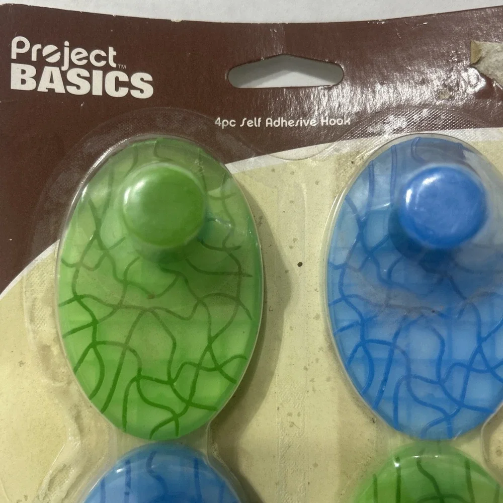 4 Pc Self Adhesive Hooks Vintage Green Blue Cracked Glass Style Geometric